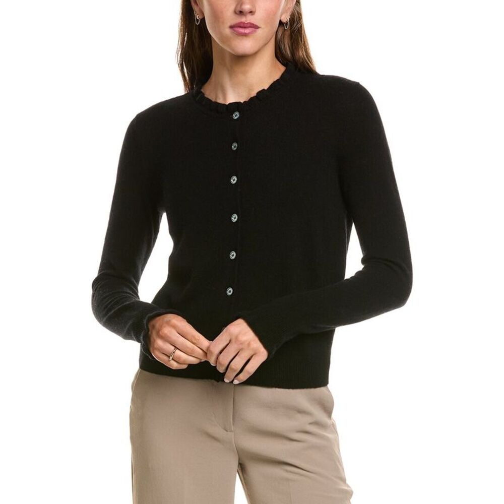 Sofiacashmere Womens Ruffle Cashmere-Blend Cardigan, Black